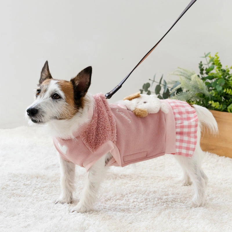 Snoopy Andy Dog Clothes Spring Side Open Sweatshirt Easy to Wear Small Dog Pink | Autumn/Winter Harness Lead Hole Layered Look Going Out Walking Stylish Cute Girl