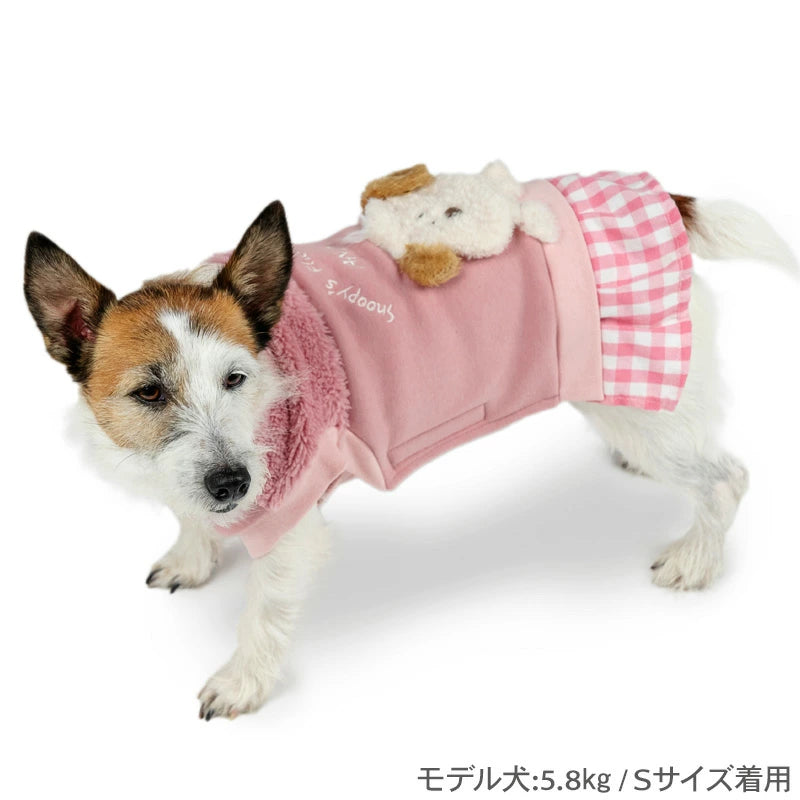 Snoopy Andy Dog Clothes Spring Side Open Sweatshirt Easy to Wear Small Dog Pink | Autumn/Winter Harness Lead Hole Layered Look Going Out Walking Stylish Cute Girl