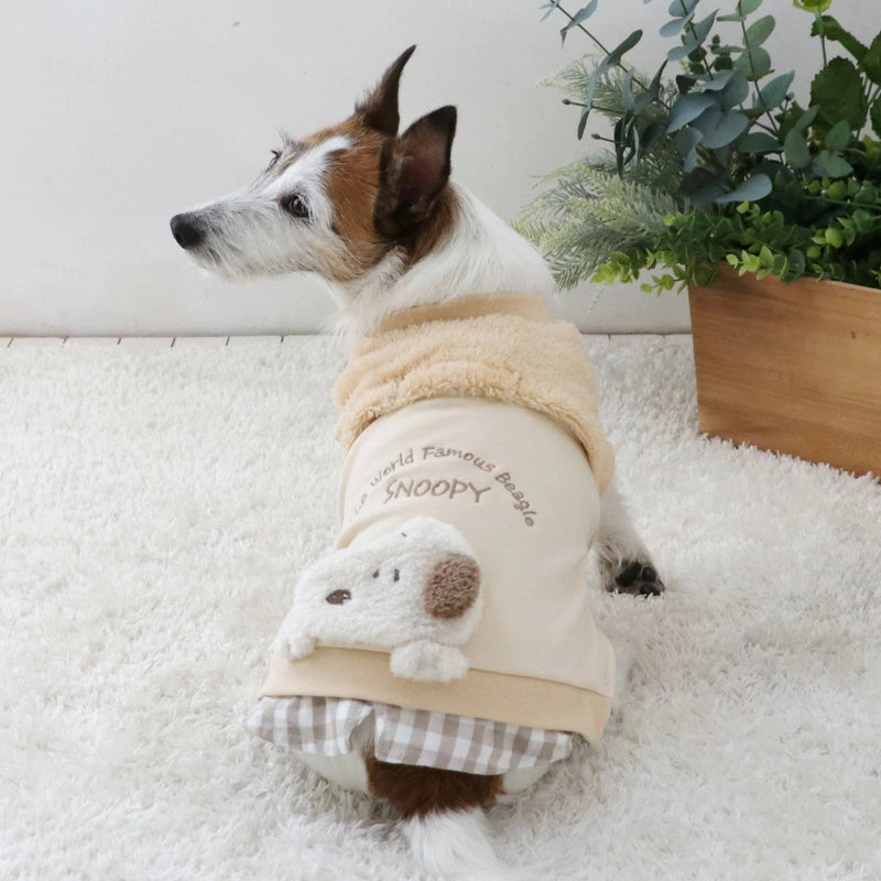 Snoopy dog clothes, spring, open-arm sweatshirt, easy to put on, for small dogs, beige | Autumn/winter, harness and lead hole, layered, wind, going out, going for a walk