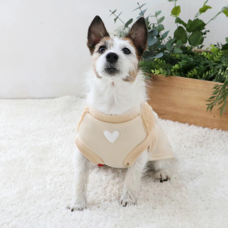 Snoopy dog clothes, spring, open-arm sweatshirt, easy to put on, for small dogs, beige | Autumn/winter, harness and lead hole, layered, wind, going out, going for a walk