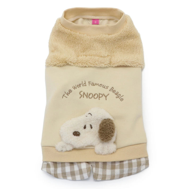 Snoopy dog clothes, spring, open-arm sweatshirt, easy to put on, for small dogs, beige | Autumn/winter, harness and lead hole, layered, wind, going out, going for a walk