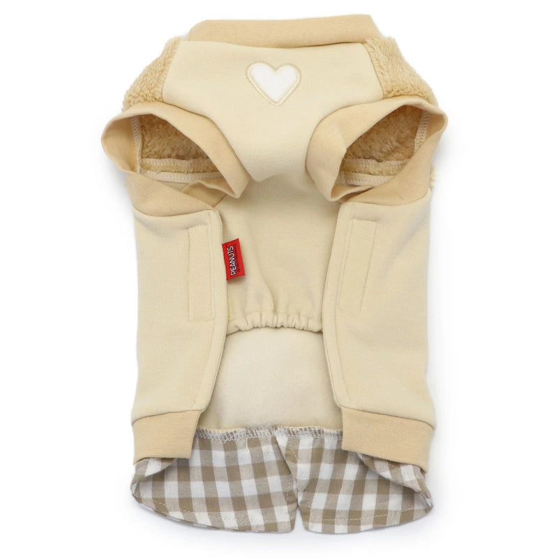 Snoopy dog clothes, spring, open-arm sweatshirt, easy to put on, for small dogs, beige | Autumn/winter, harness and lead hole, layered, wind, going out, going for a walk