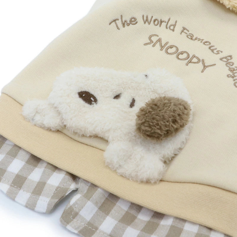 Snoopy dog clothes, spring, open-arm sweatshirt, easy to put on, for small dogs, beige | Autumn/winter, harness and lead hole, layered, wind, going out, going for a walk