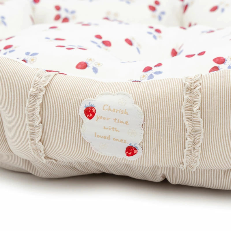 Strawberry Pattern Dog Cooling Cuddler Bed – Round Cool-Touch Pet Bed