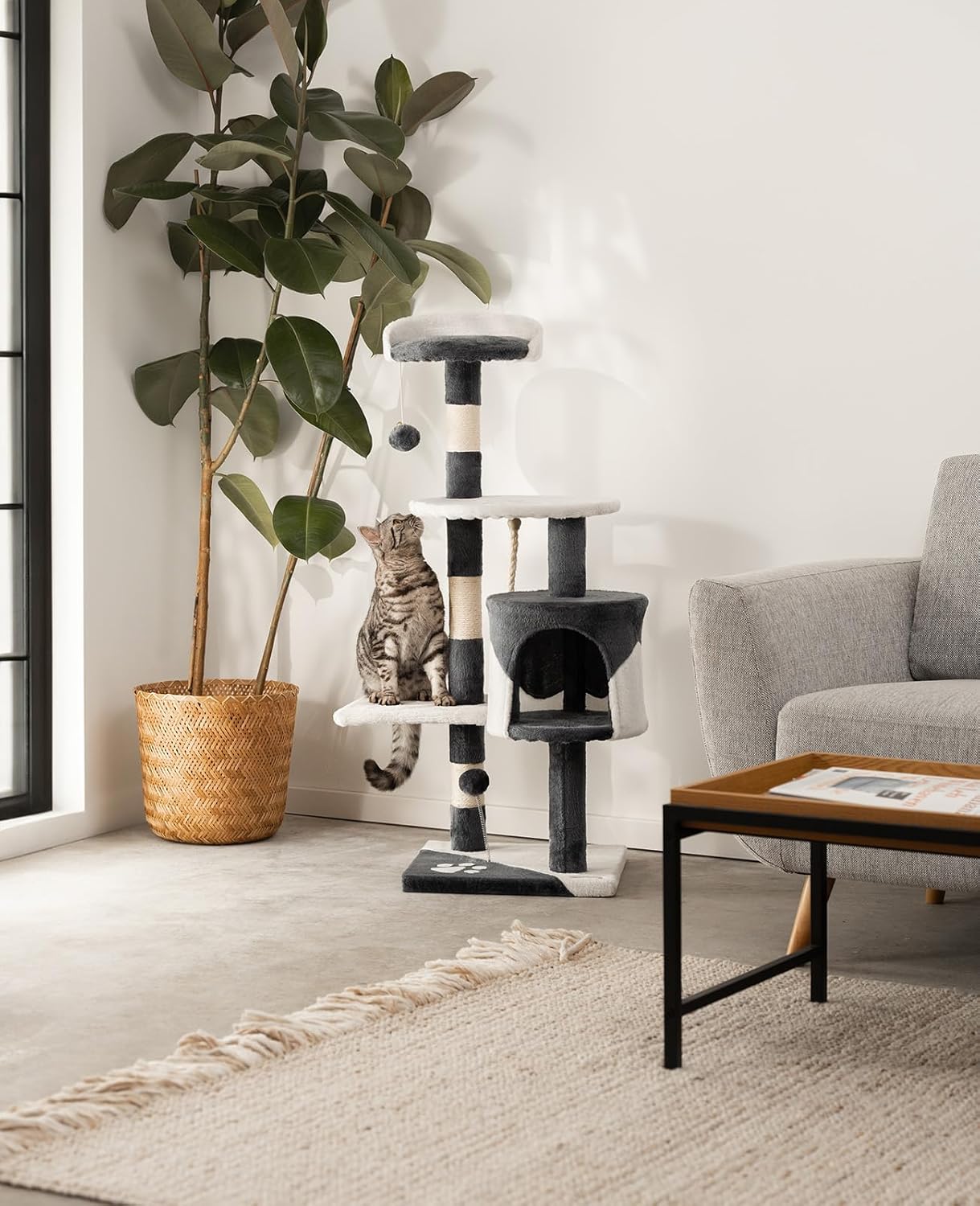Taily Cat Tree Activity Centre Scratching Post | 112cm | Grey/White