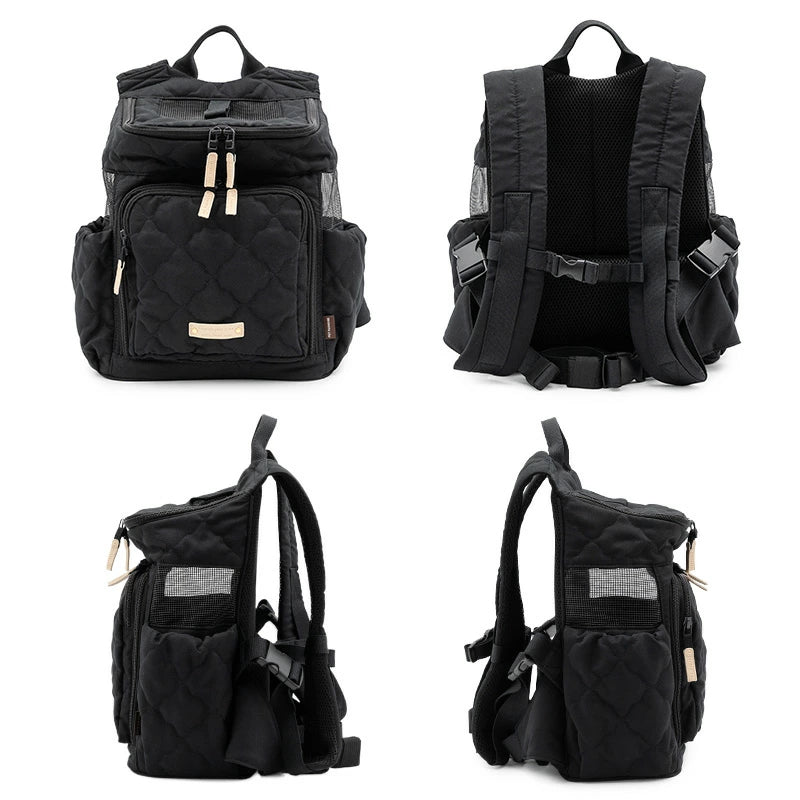 Carrier Bag, Hug & Backpack, Quilted, Black, Anti-Jump Strap, Adjustable Bottom, Carry Case