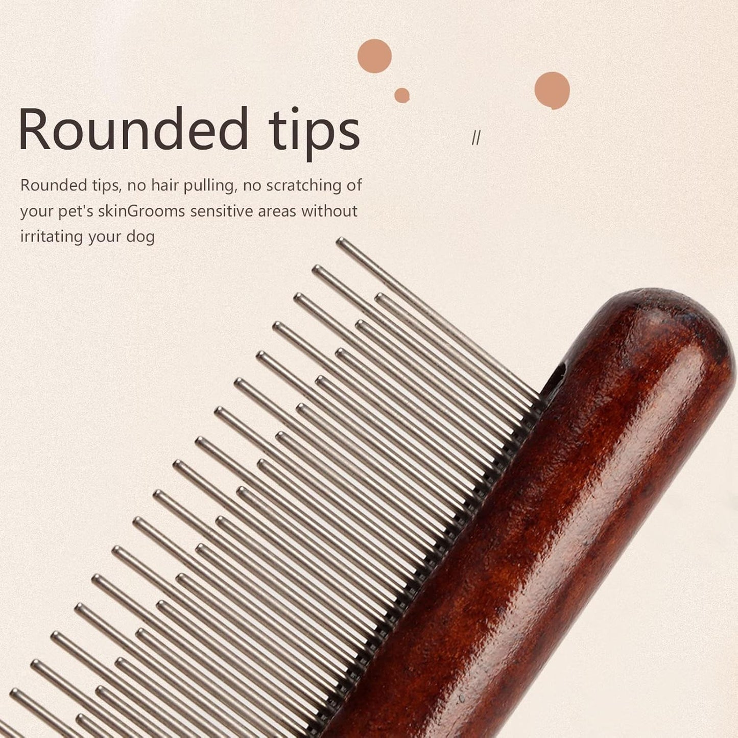 Pet Wooden Comb, Stainless Steel Pin Teeth Comb