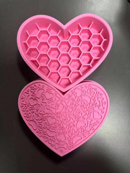 Heart Shape 3-in-1 Pet Slow Feeder Bowl | Silicone Licking Mat & Puzzle Feeder