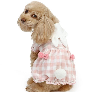 Dog Cat Clothes Dress Rabbit Balloon Plaid Rabbit with Ears Ruffles Girls Cute Skirt Dog Clothes Pet Wear