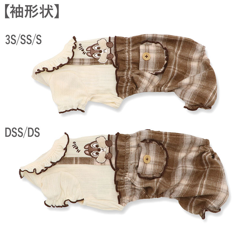 Authentic Disney Chip and Dale Dog Clothes Autumn Pants Jumpsuit Check Pattern