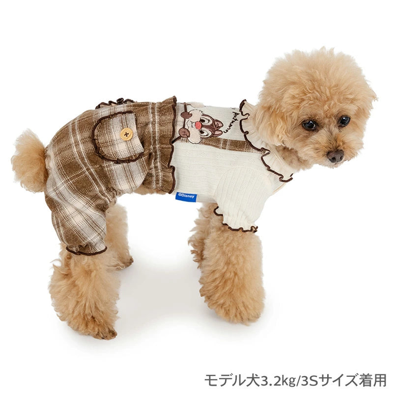 Authentic Disney Chip and Dale Dog Clothes Autumn Pants Jumpsuit Check Pattern
