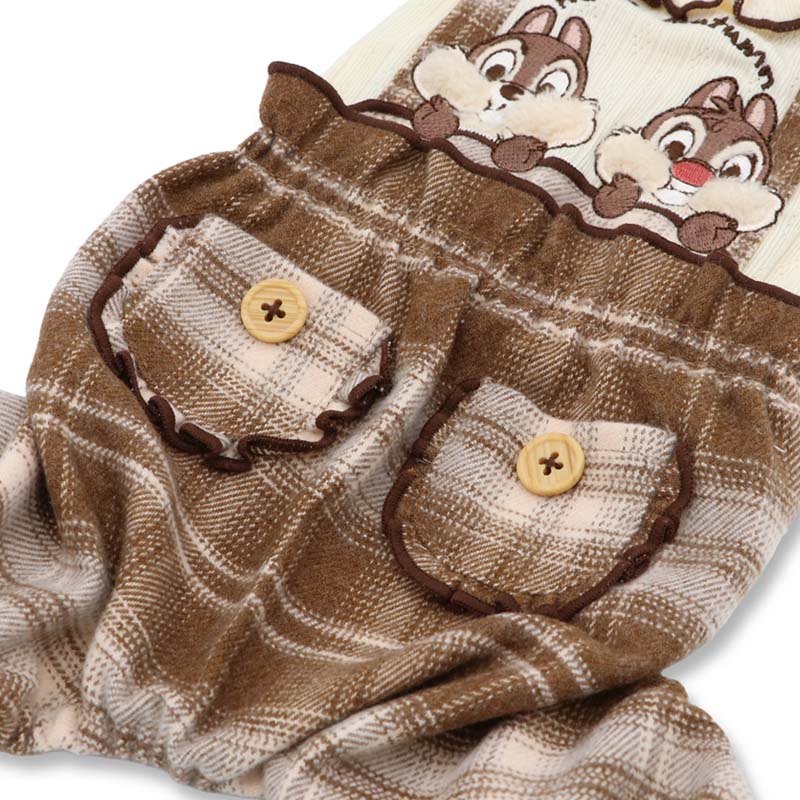 Authentic Disney Chip and Dale Dog Clothes Autumn Pants Jumpsuit Check Pattern