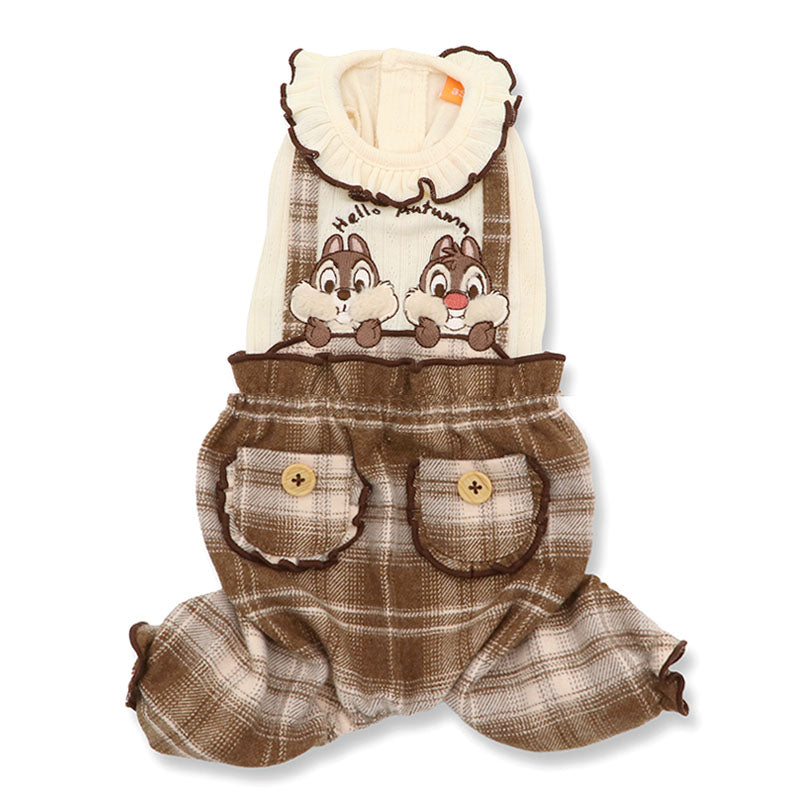 Authentic Disney Chip and Dale Dog Clothes Autumn Pants Jumpsuit Check Pattern