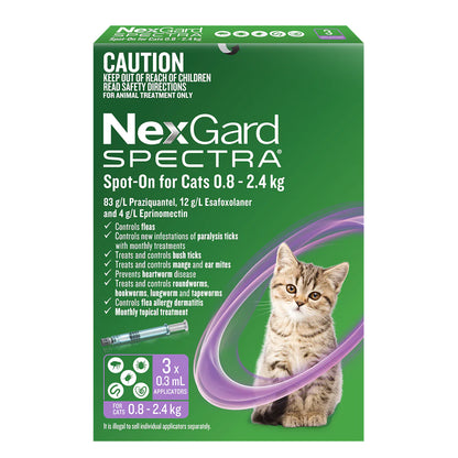 NexGard Cat SPECTRA 3 Pack | Flea, Tick, Ear Mites, Heartworm, Lungworm, Tapeworm, and Roundworm