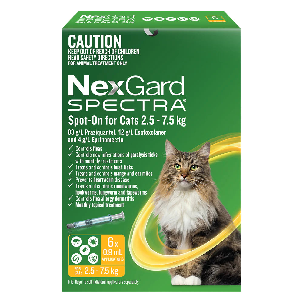 NexGard Cat SPECTRA 3 Pack | Flea, Tick, Ear Mites, Heartworm, Lungworm, Tapeworm, and Roundworm