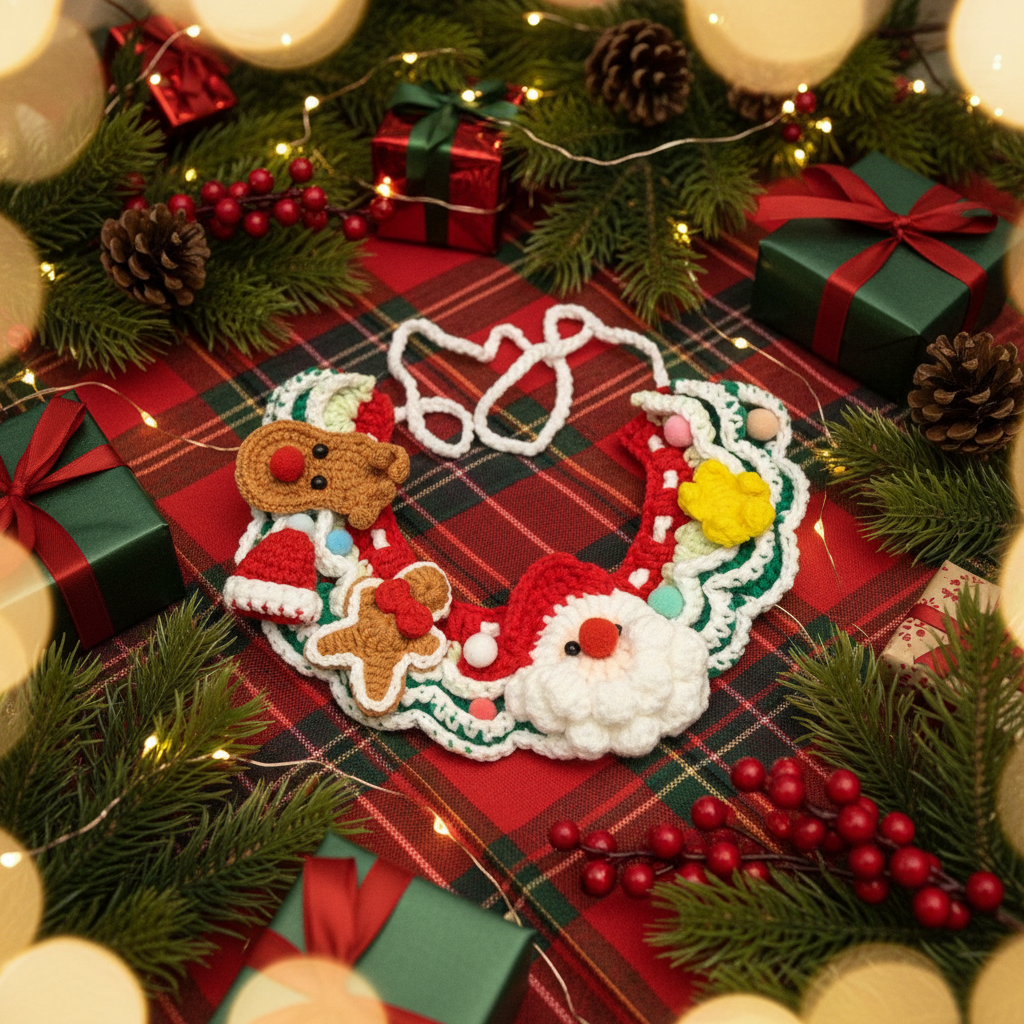 Handmade Christmas Gingerbread Man Bandana for Dogs & Cats | Large Breeds