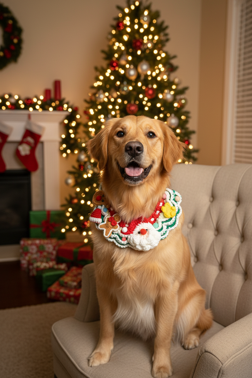Handmade Christmas Gingerbread Man Bandana for Dogs & Cats | Large Breeds