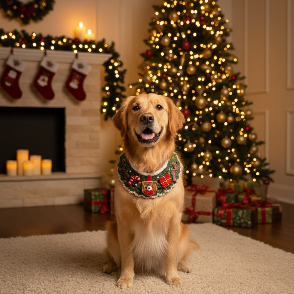 Handmade Christmas Bell Bandana for Dogs & Cats