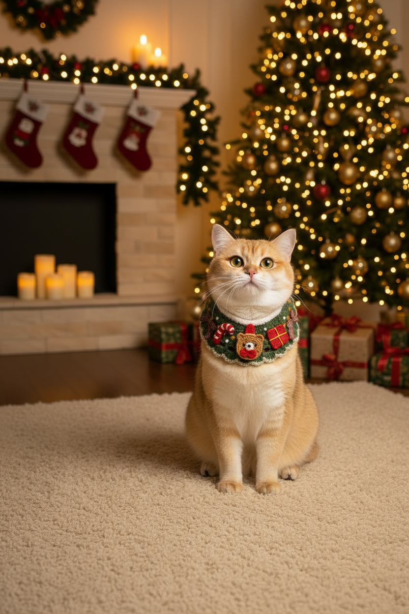 Handmade Christmas Bell Bandana for Dogs & Cats