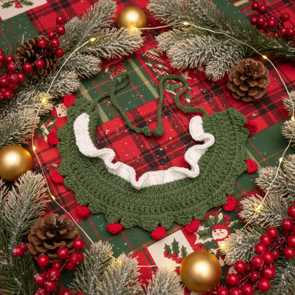 Handmade Christmas Tree Hat and Bandana for Dogs & Cats