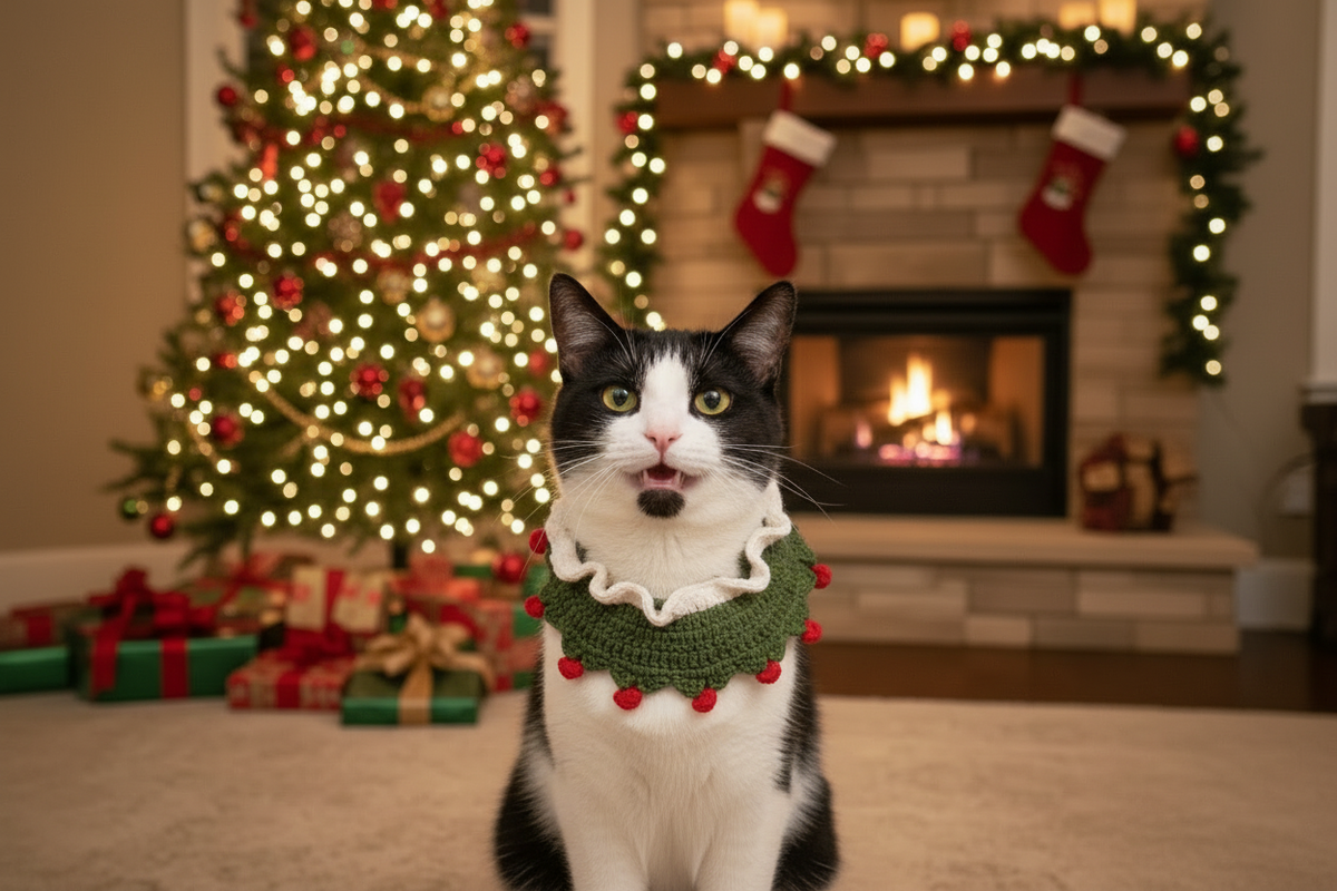 Handmade Christmas Tree Hat and Bandana for Dogs & Cats