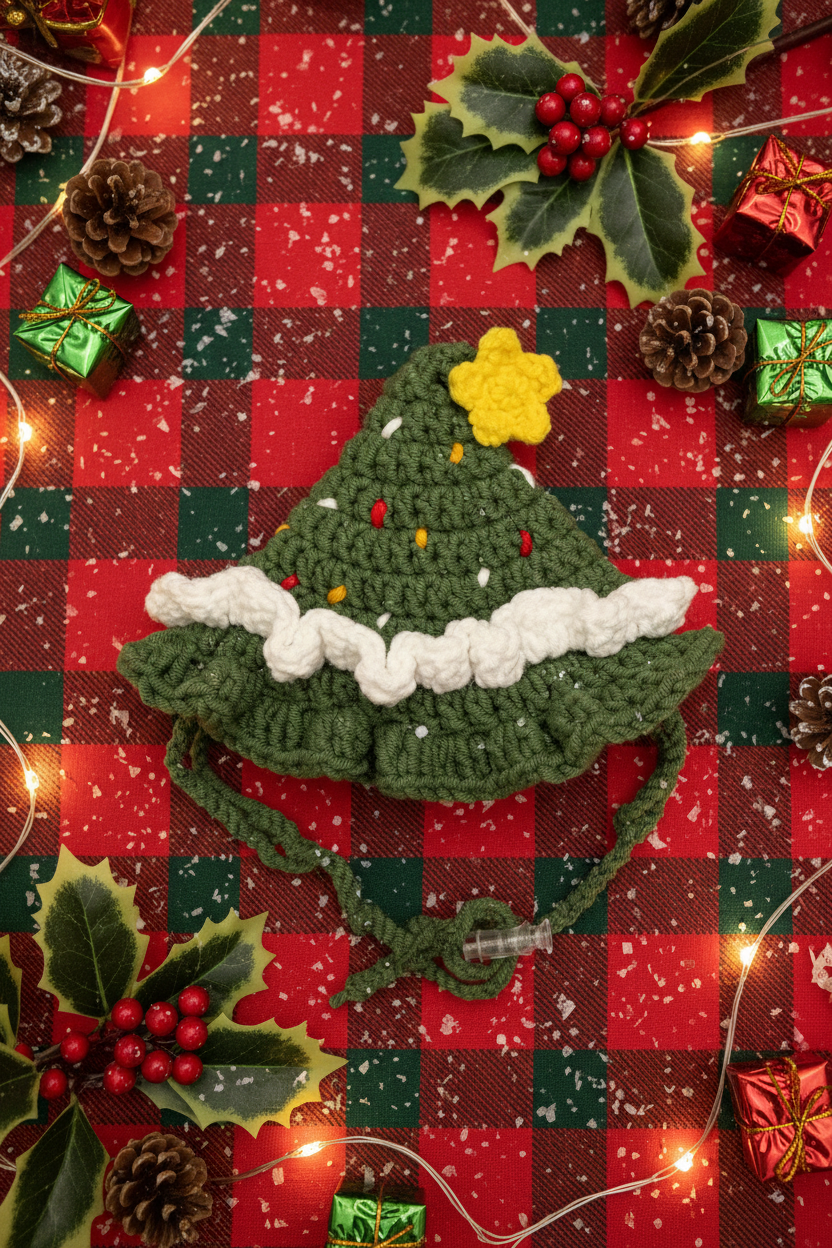 Handmade Christmas Tree Hat and Bandana for Dogs & Cats