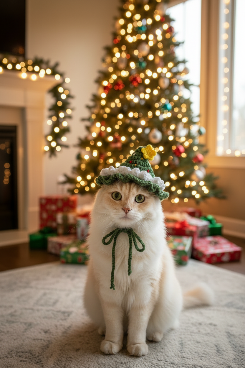 Handmade Christmas Tree Hat and Bandana for Dogs & Cats