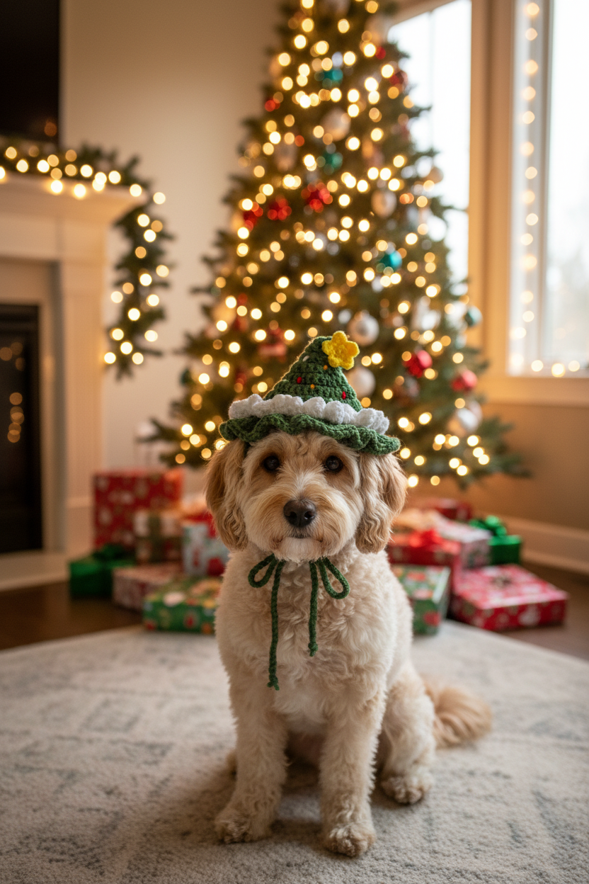 Handmade Christmas Tree Hat and Bandana for Dogs & Cats