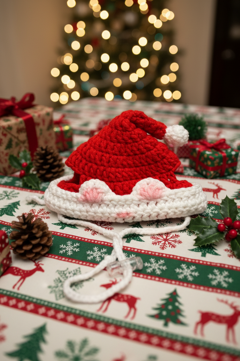 Handmade Christmas Hat for Cats & Dogs | Crochet Cotton