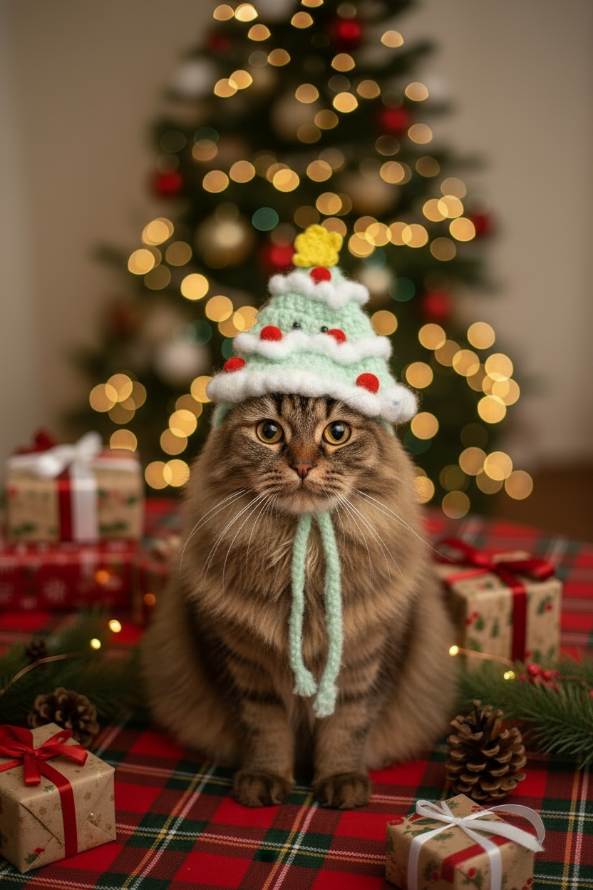 Handmade Fluffy Christmas Hat for Cats & Dogs | Crochet Cotton