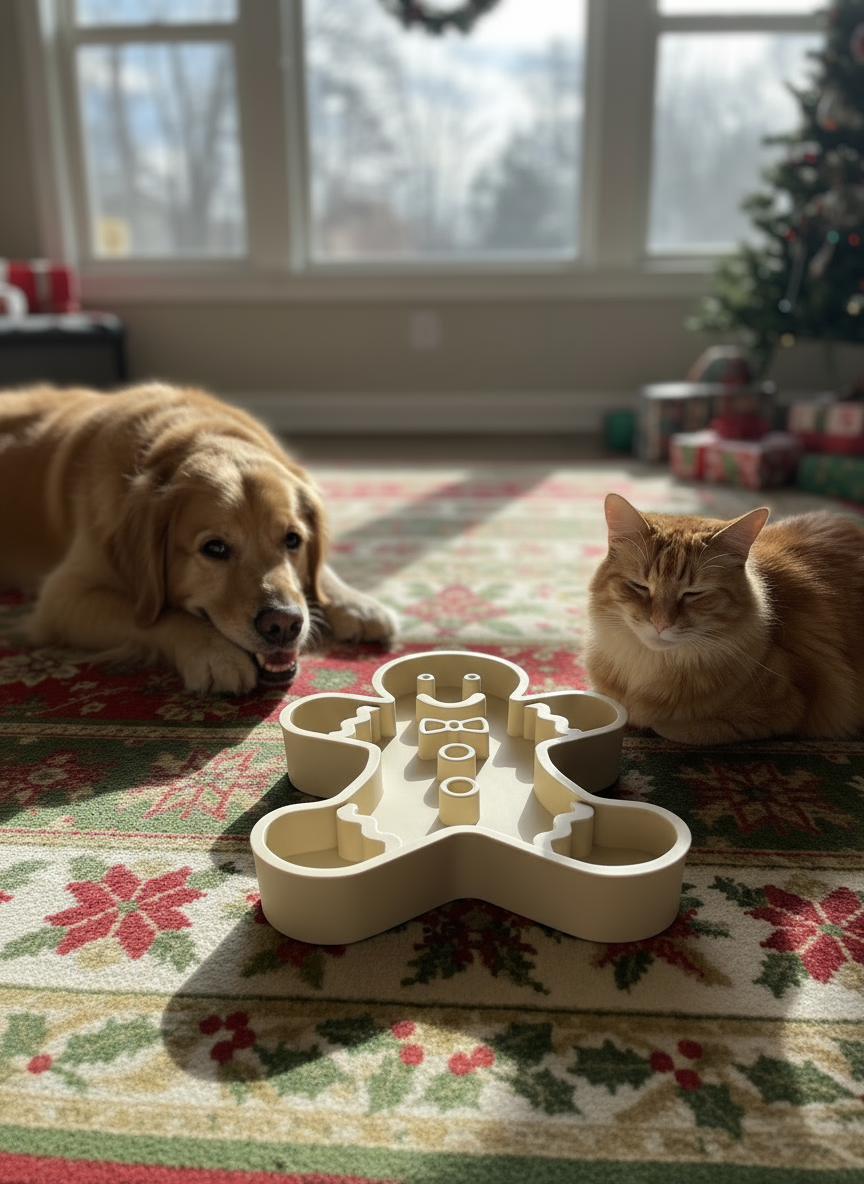 Xmas 3-in-1 Pet Slow Food Bowl Silicone Licking Mat and Puzzle Feeder Hamper