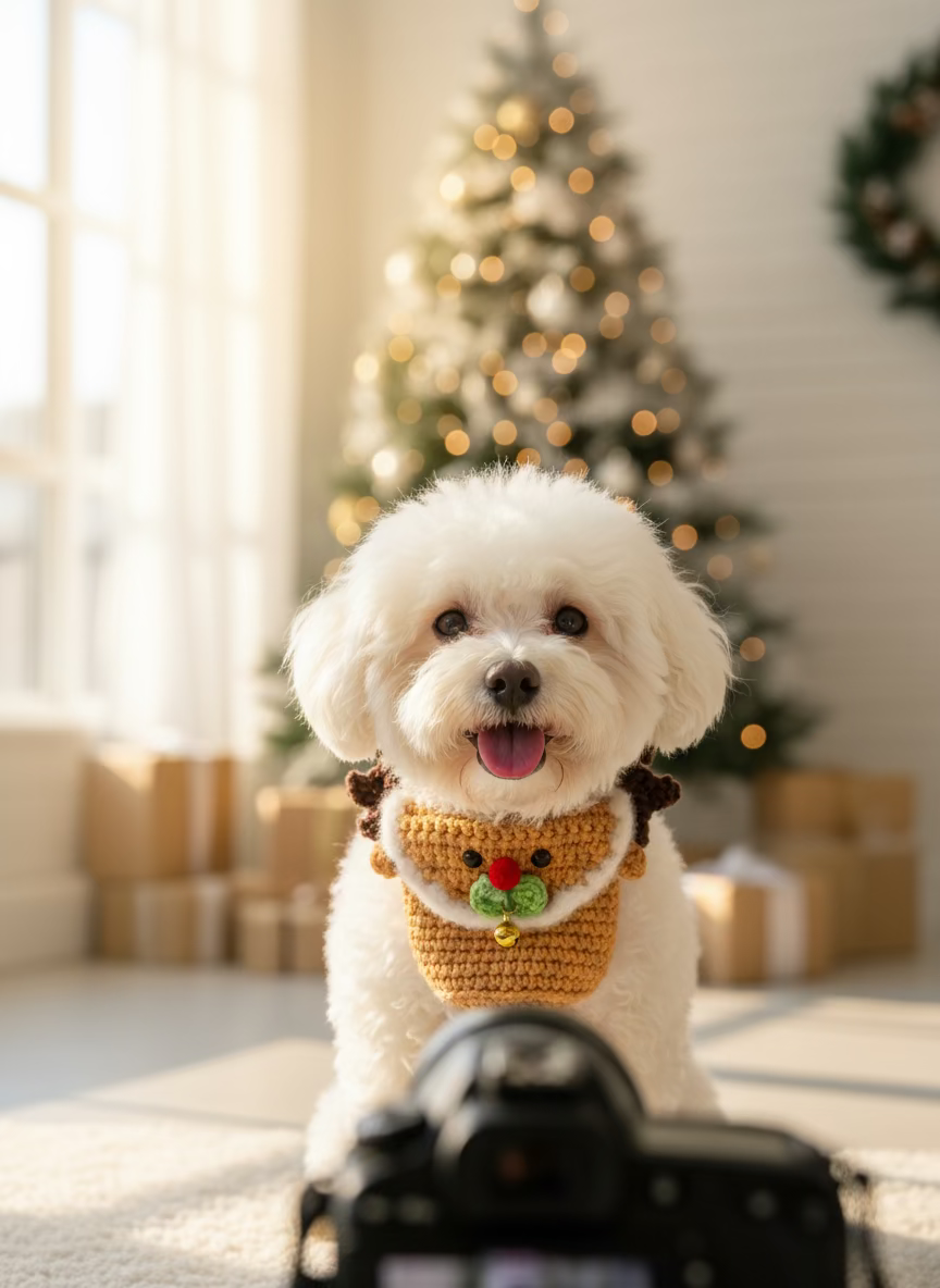 Handmade Xmas Reindeer Pouch Bandana
