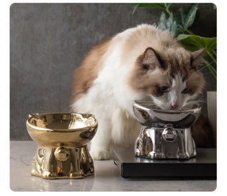 Ceramic Cat Elevated Bowl with a Bell