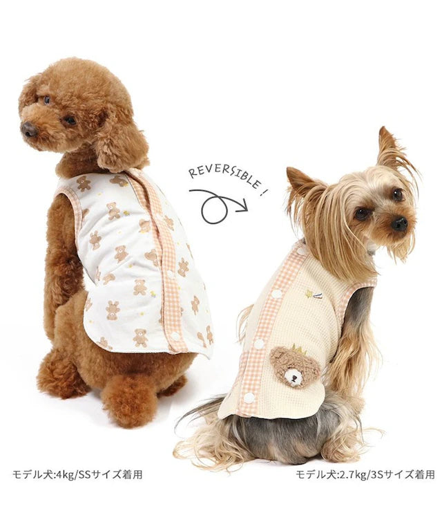 Vest, small dog, bear pattern, reversible | Skin-friendly, cotton, easy to wear, open back, prevents head from passing through