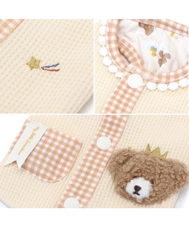 Vest, small dog, bear pattern, reversible | Skin-friendly, cotton, easy to wear, open back, prevents head from passing through