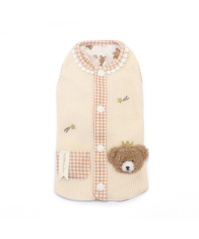 Vest, small dog, bear pattern, reversible | Skin-friendly, cotton, easy to wear, open back, prevents head from passing through