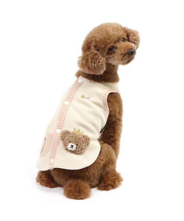 Vest, small dog, bear pattern, reversible | Skin-friendly, cotton, easy to wear, open back, prevents head from passing through