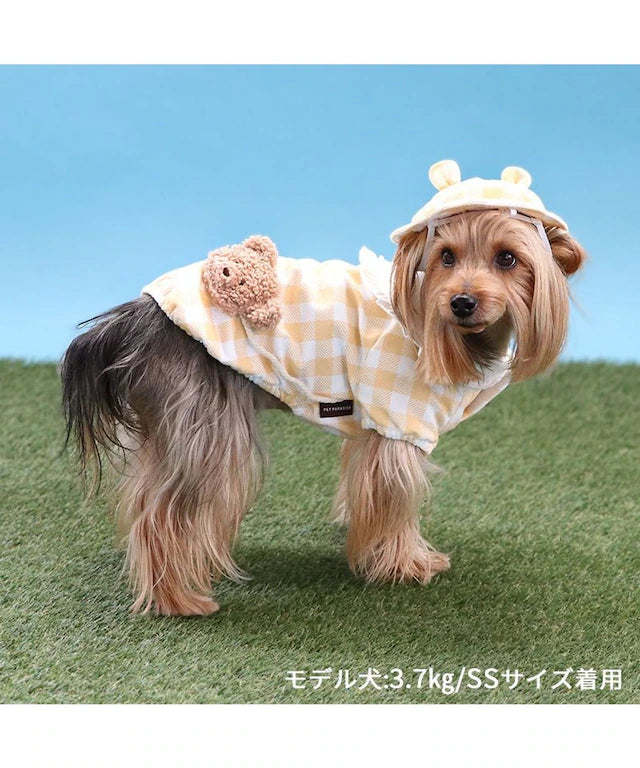 Bear kindergarten clothes Plaid pattern with hat bear with collar cute puppy pet wear dog clothes