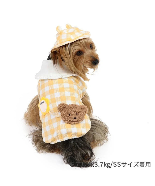 Bear kindergarten clothes Plaid pattern with hat bear with collar cute puppy pet wear dog clothes