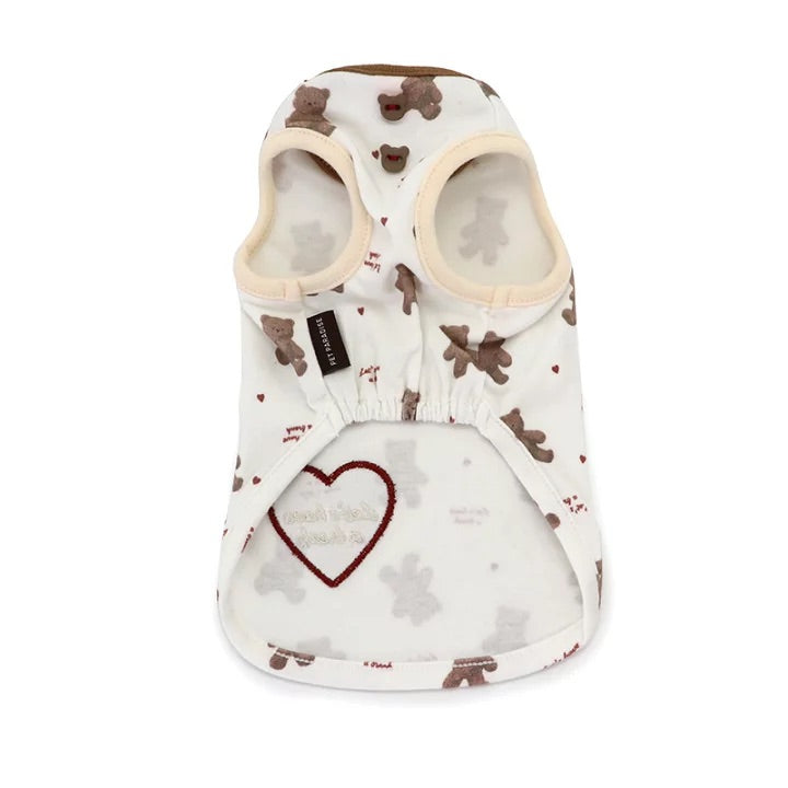 Bear Petty Heat Tank Top Heart Pattern Brown Cute Bear Warm Stretchable Inner wear Easy to Wear