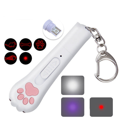 Interactive Cat Toy 2 Pack LED Light Pointer USB Rechargeable Cat Catch Toys with 5 Patterns & Purple Light Check Urine Stains, Cat Moss Paw Style Cat Chase Toys