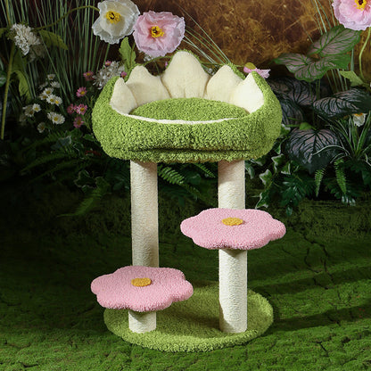 Flower Cat Tower Scratcher – Floral Sisal Cat Tree for Indoor Cats