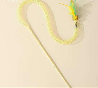 Cats Teaser with Colorful Flexible Net Tube and Feathered Attachments With Bells