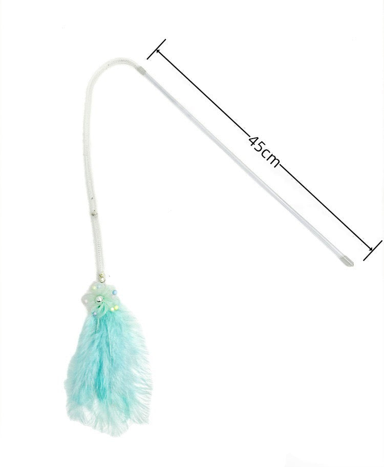 Cats Teaser with Flexible Net Tube and Feathered Attachments With Bells