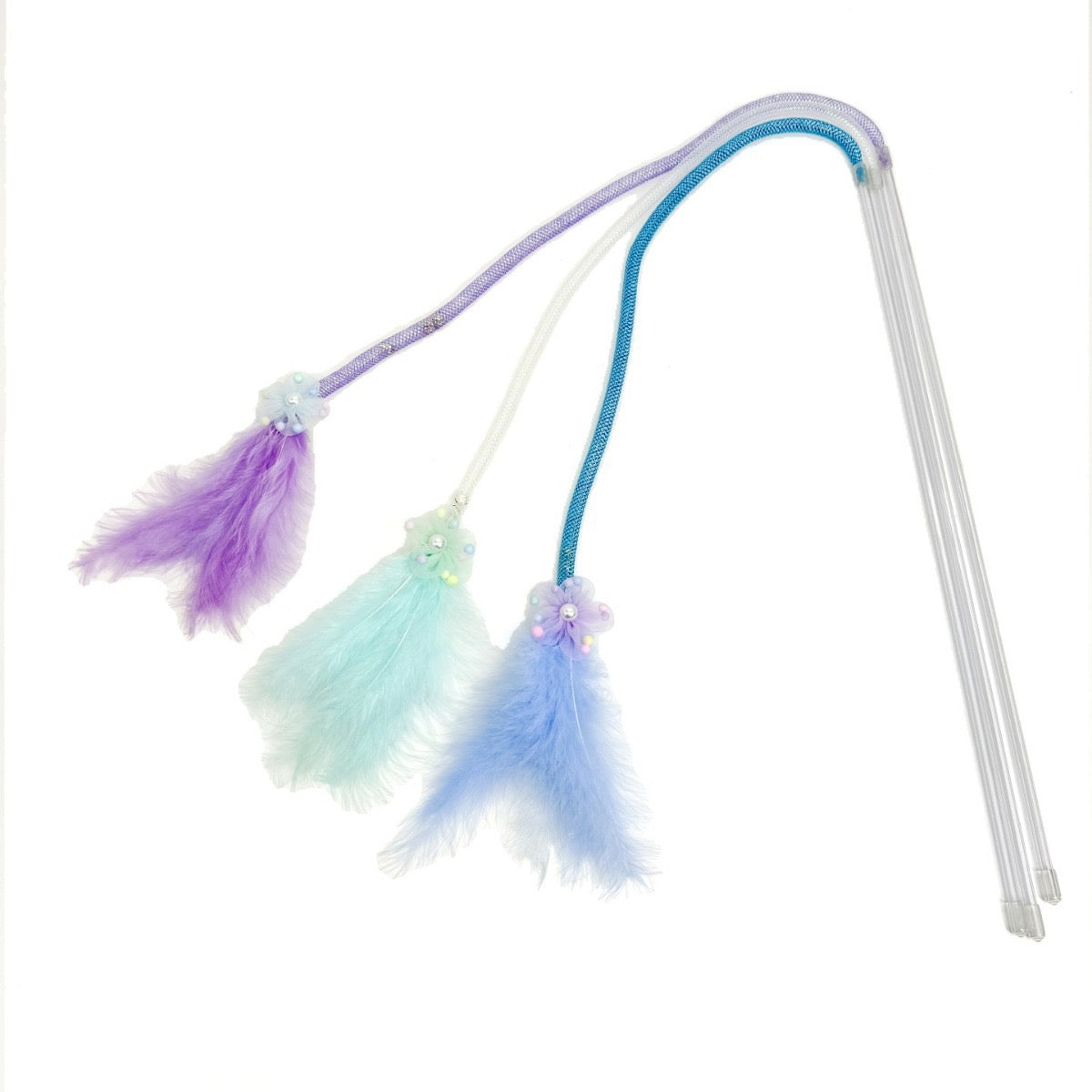 Cats Teaser with Flexible Net Tube and Feathered Attachments With Bells