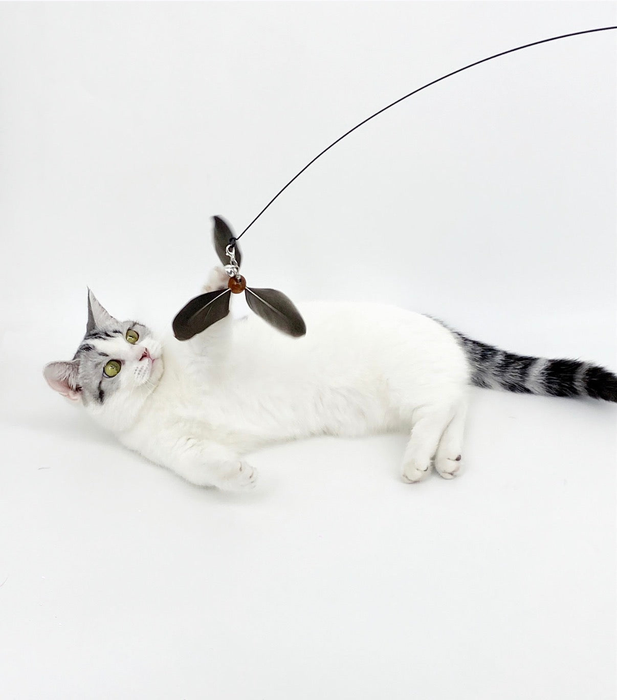 Long Steel Wire Spinning Windmill cat Teaser self-Hi Bell Feather Replacement Head Fishing Style cat Teaser