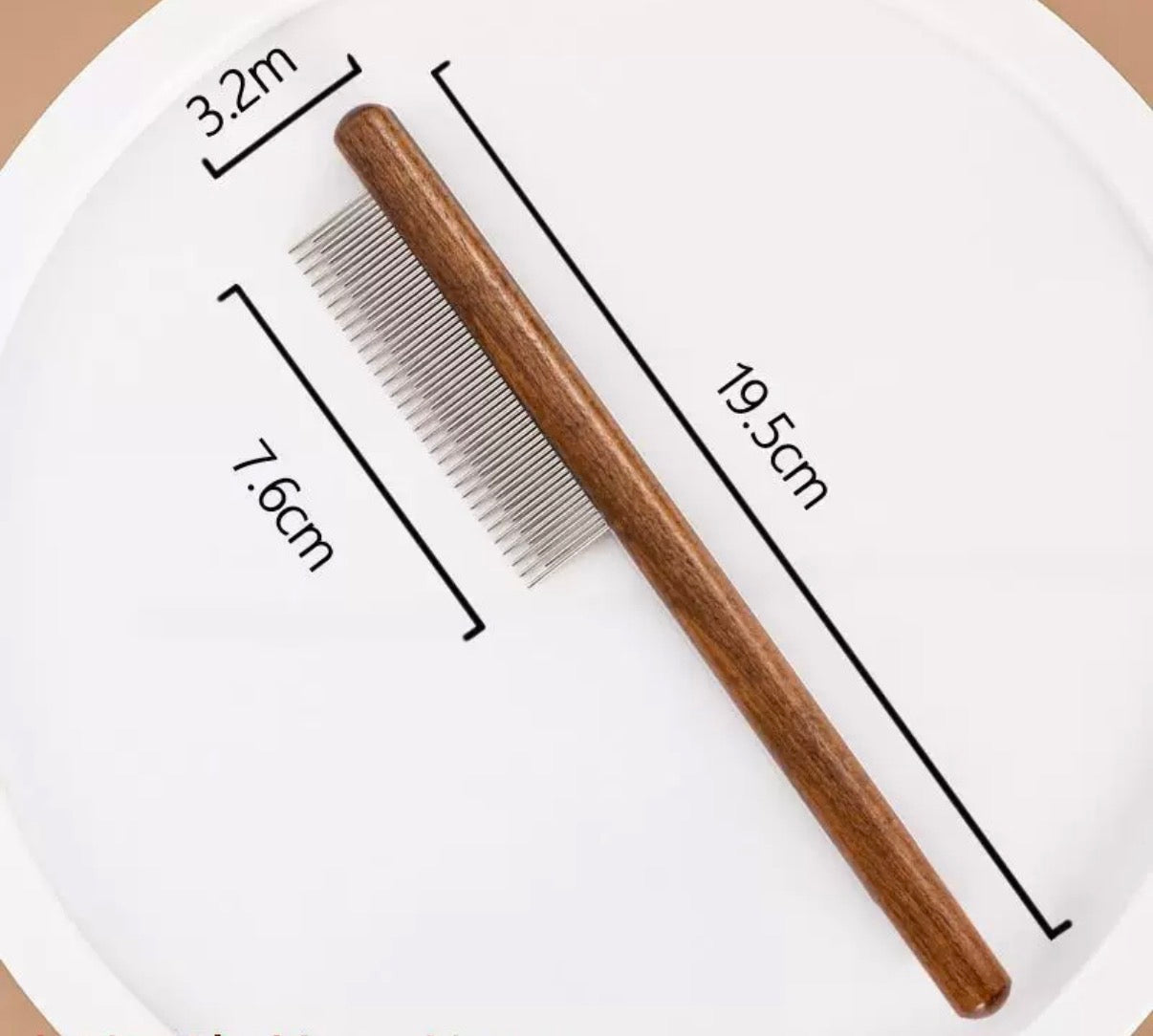 Pet Wooden Comb, Stainless Steel Pin Teeth Comb