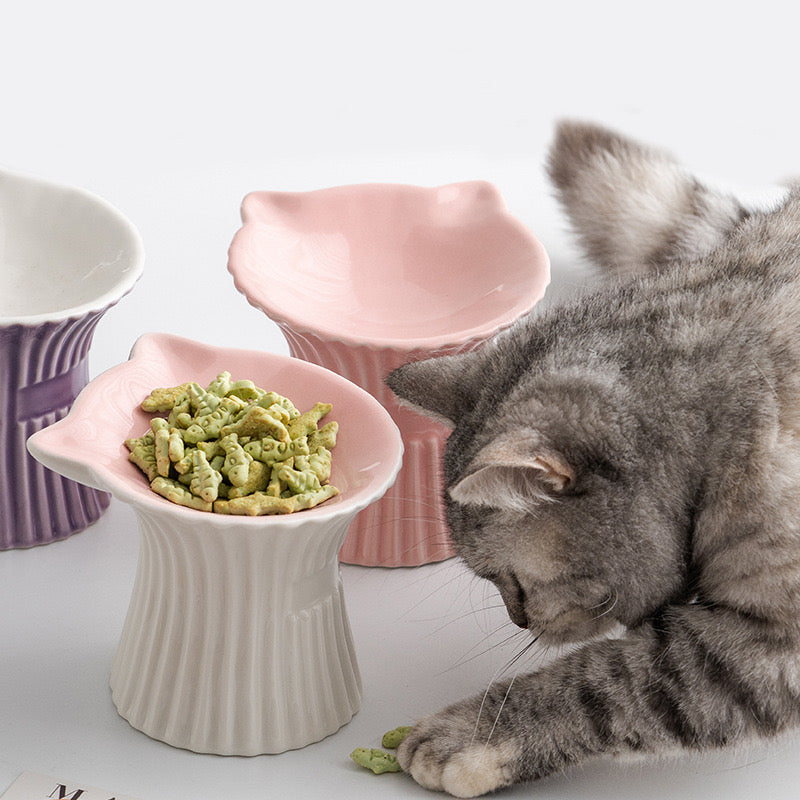 Cat Elevated Bowl - with cat ears