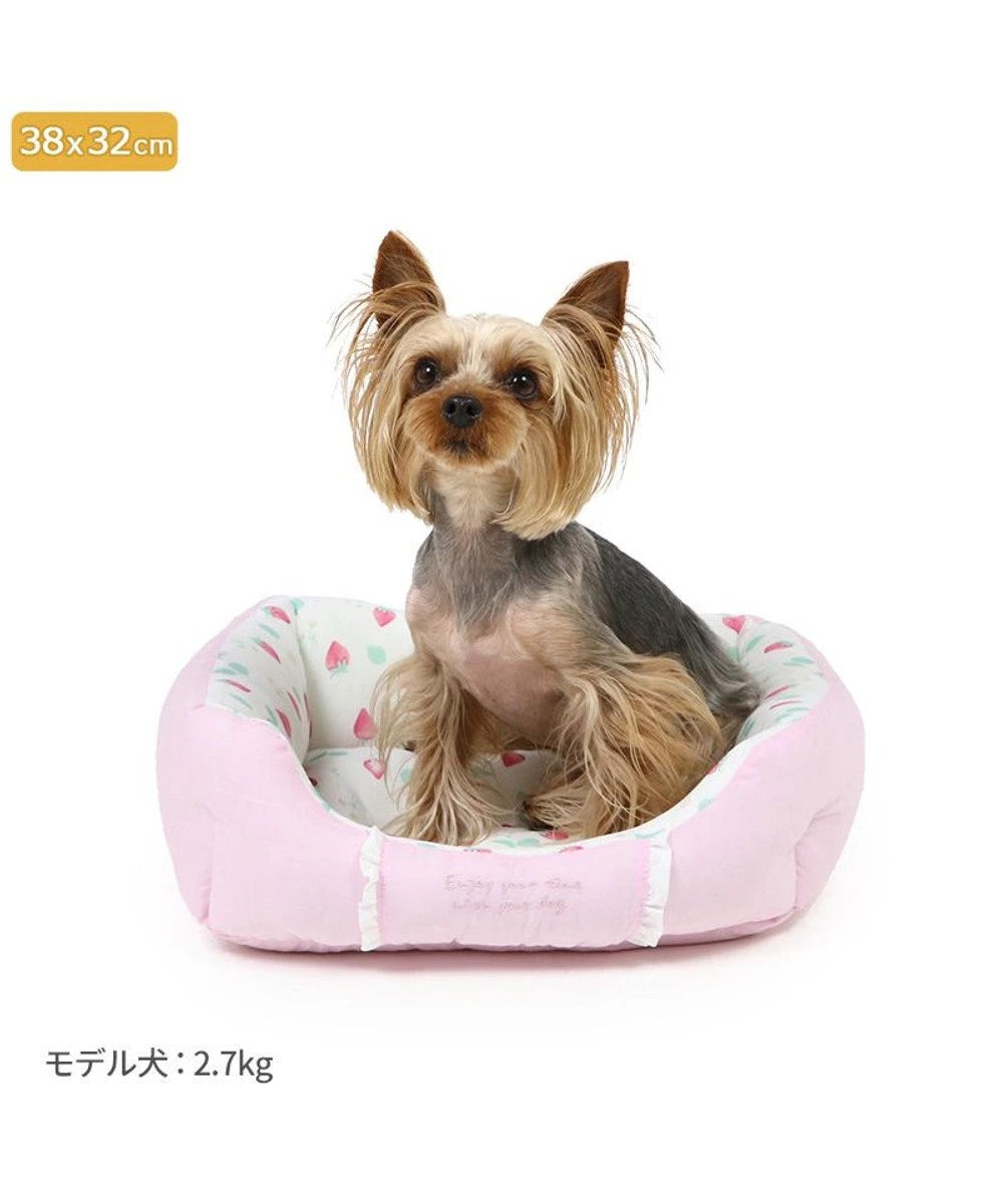 Dog Summer Cool Cuddler Ultra Small Dog Small Dog Strawberry & Flower Pattern | Square Strawberry Flower Cool Touch Indoor Use Chin Rest Pet Bed Cat Cushion Dog Bed Cool Feel Cool House Cool