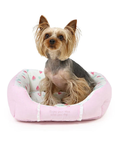 Dog Summer Cool Cuddler Ultra Small Dog Small Dog Strawberry & Flower Pattern | Square Strawberry Flower Cool Touch Indoor Use Chin Rest Pet Bed Cat Cushion Dog Bed Cool Feel Cool House Cool